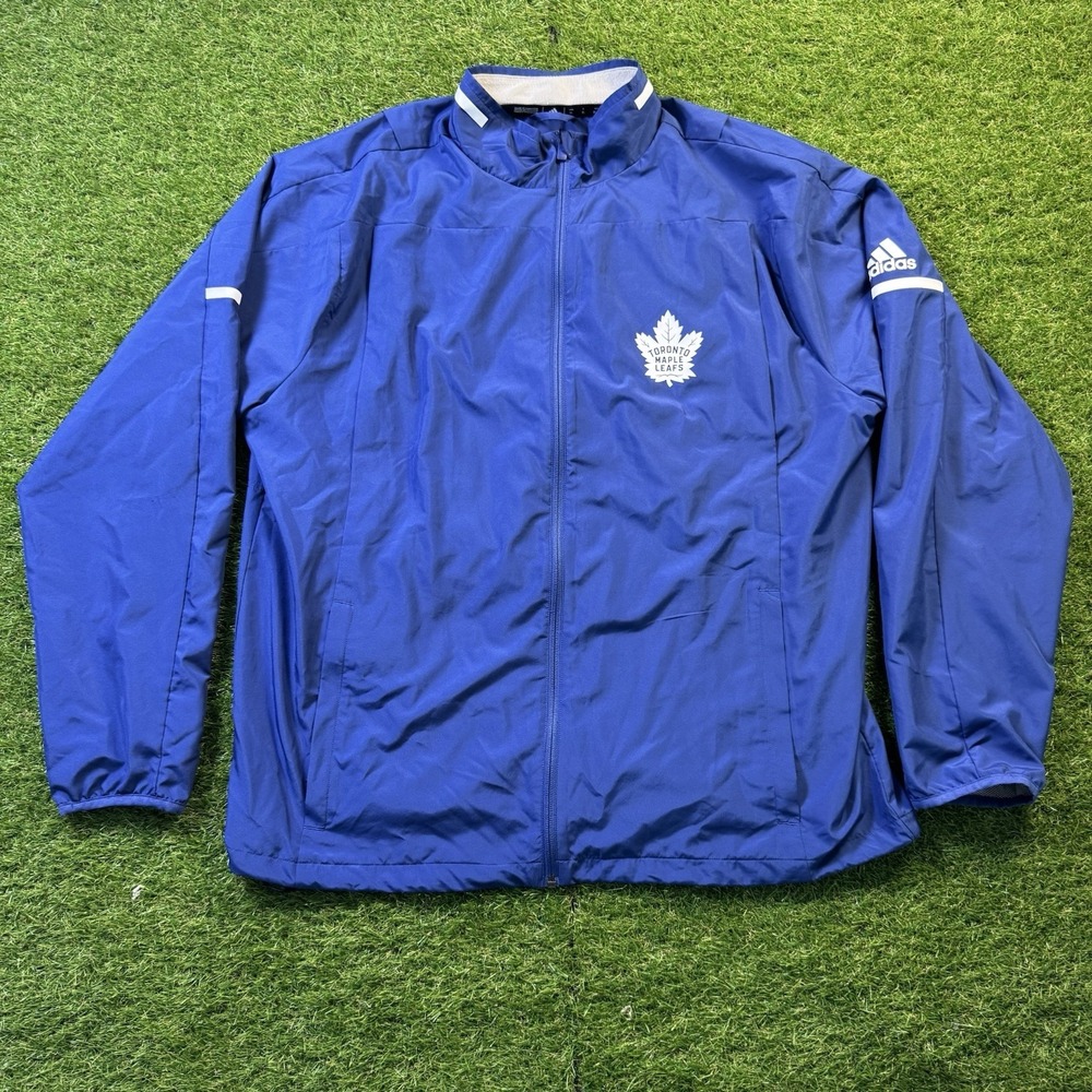 Toronto Maple Leafs Jacket Mens XL Adidas Windbreaker Blue Full Zip Pullover EUC
